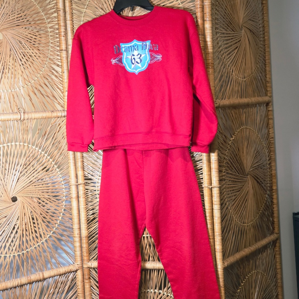Vintage Hanes Girl 10-12 Sweatshirt & Sweatpants Set "Drama Diva" 63 Graphic Y2K